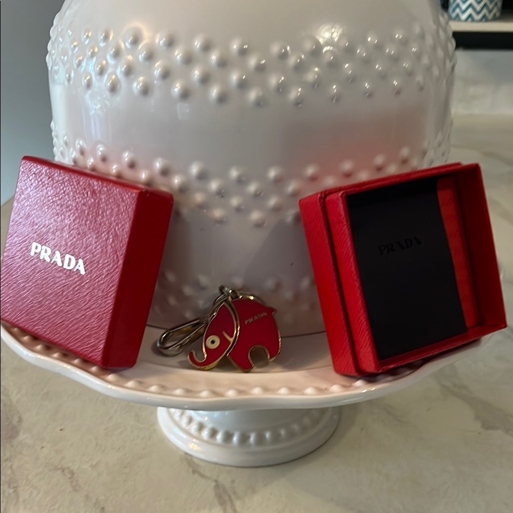 Prada Red Elephant Charm Keychain